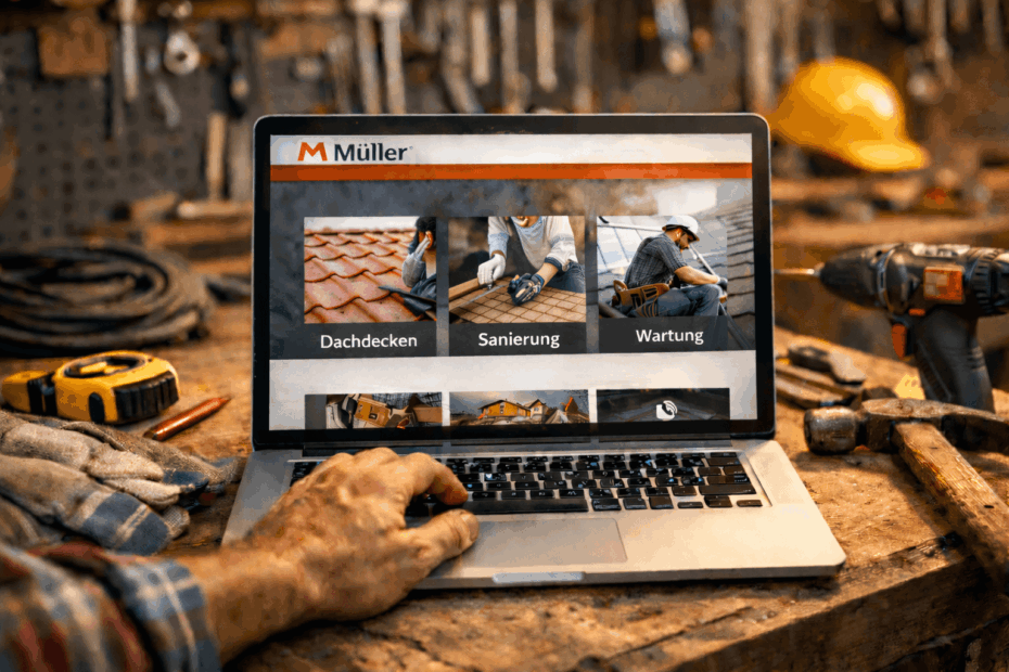 Handwerkerwebsite auf der Baustelle