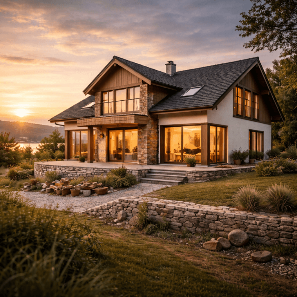 Großes gemütliches Einfamilienhaus bei Sonnenuntergang